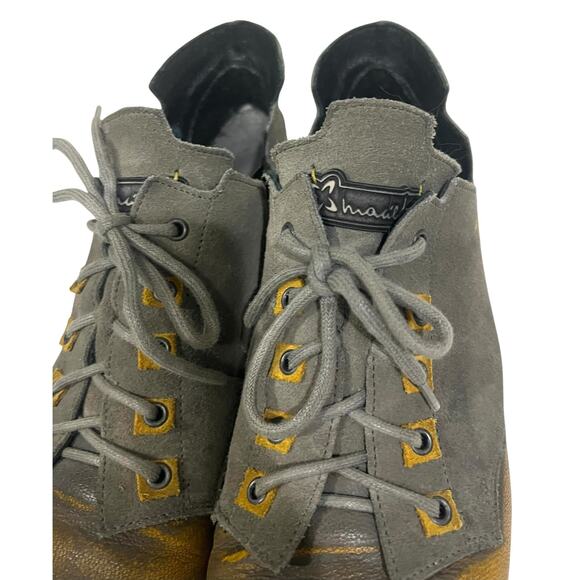 Maciejka Ankle Boots Leather Flats Gray Yellow Vintage-Look Lace Up Zipper Sz 8 - Picture 10 of 11